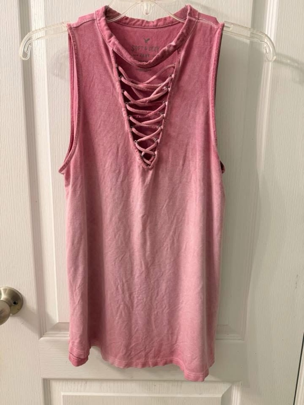 American Eagle Outfitters Pink Lace-Up Muscle Tank